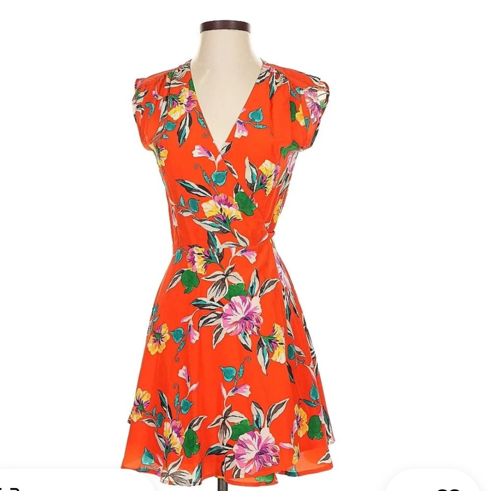 Yumi Kim Red Floral Silk Wrap Mini Dress